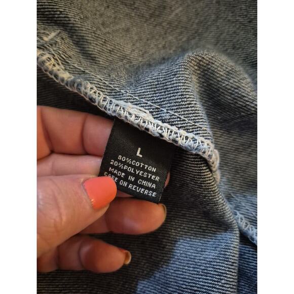 EUC HENRY & WILLIAM VEST MENS DENIM BIKER TRUCKER BUTTON DISTRESSED SZ L - Picture 5 of 6